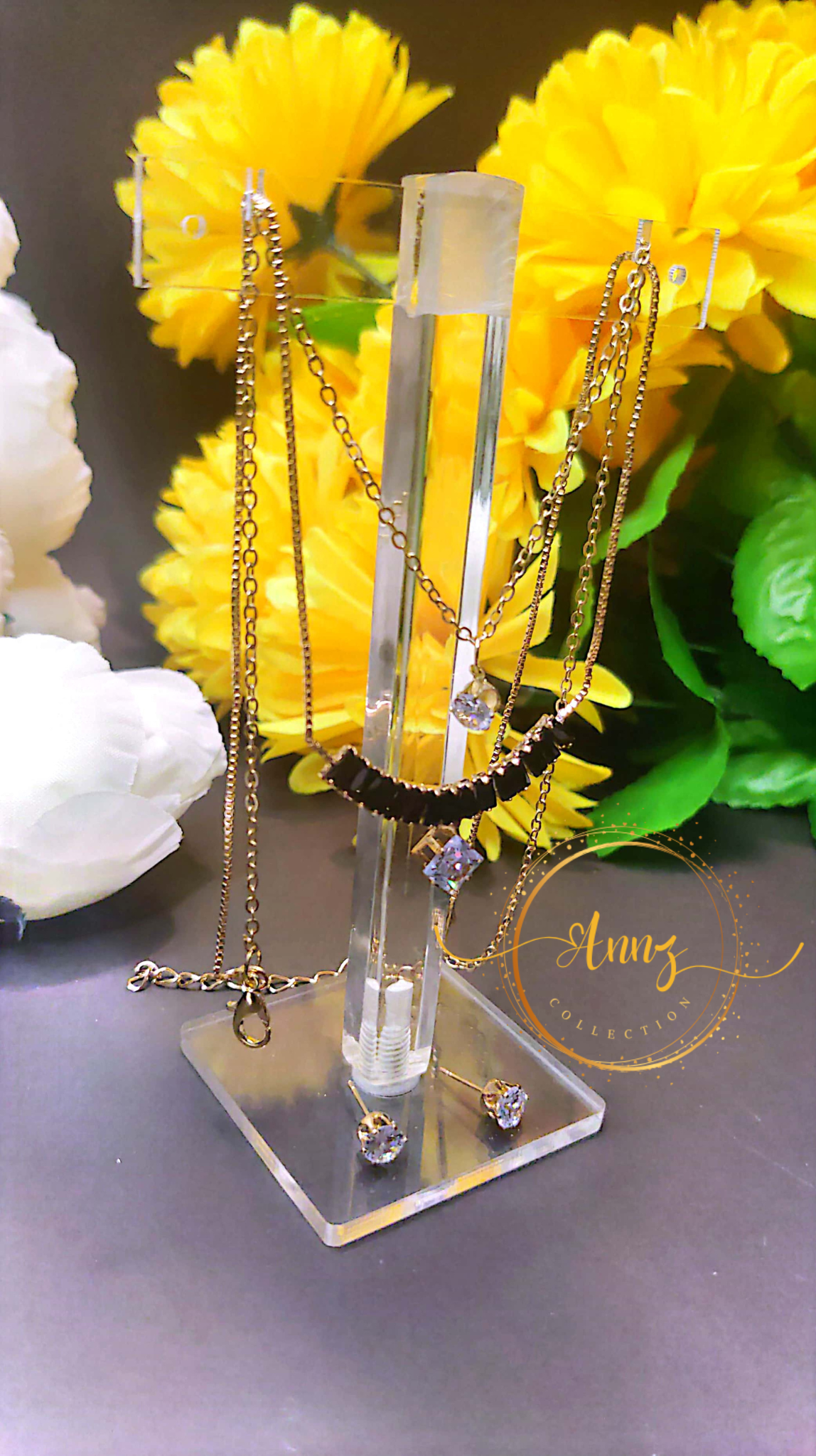 Diamond Cut Double Chain Pendant  |  Annz Collection